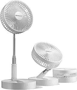 NEXAIR Premium 8" Foldable 4 Speed Portable Fan with Adjustable Height 14Γ Γ 39.5 in, Rechargeable Folding Fan For Home And Office, Quiet Floor Fan For Bedroom, Battery Operated Fan For Travel