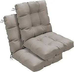 Outdoor Chair Cushions Set of 2, 42x21x4 Inch Patio Cushion for Dining/Rocking Chairs, High Back Soft Seat Pad with Ties, Indoor Outside Use, Fade-Resistant & Waterproof, Beige