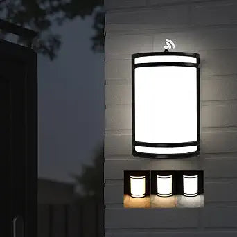 10in Dusk to Dawn Front Porch Light 15W 1200lm(75W Eqv.) 120V, 3000K/4000K/5000K Adjustable IP65 Modern Half-Cylinder Outdoor Wall Sconce Light for Exterior Hallway Corridor, ETL Listed(Black)
