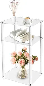 Acrylic End Table, 14" L x 11.5" W x 23.3" H Clear 3-Tier Acrylic Side Table for Bedroom, Living Room, Office & Showroom  Modern Coffee Table & Nightstand Bedside Table