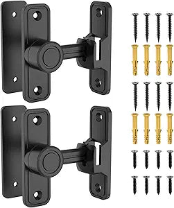 Sliding Barn Door Lock Hardware, 90 Degree Locks for Barn Doors, Flip Gate Latches for Garden, Bathroom, Outdoor, Garage, Window (2 Pack-Black)