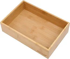 PRATIQUE Bamboo Drawer Organizer - Kitchen Utensil Organizer Silverware Tray Cutlery HolderOffice Desk Supplies and Accessories (8.9x5.9x2.6 inch)