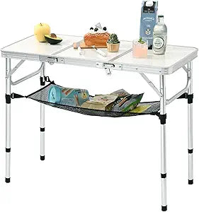 YihuiKo 3ft Aluminum Folding Picnic Table - Lightweight & Portable Outdoor Table with Adjustable Height, Storage Net for Camping, Backyard, RV Trips