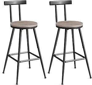 MAHANCRIS Bar Stools, Set of 2 Bar Chairs with Backrest and Footrest, 26" Tall Counter Stools, Metal Frame, Adjustable Feet, Easy Assembly, for Kitchen, Living Room, Pub, Greige BAHG6001