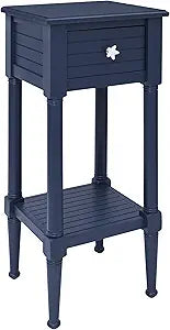 Linon Raleigh Navy Small Accent Table with Storage and Whimsical Starfish Drawer Pulls, 29.5" Tall