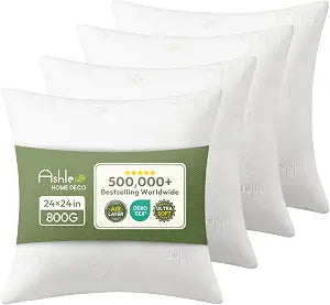 Ashler Throw Pillow Inserts 24 x 24 Inches Set of 4,Firm and Fluffy Decorative Square Pillows with Air Layer, Indoor Square Cushion Stuffer for Couch Bed Sofa and Living Room