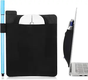 Mouse Holder for Laptop, Portable Stick-On Mouse Pouch Reusable Adhesive Mice Pocket for Laptop, External USB Cable, Pen and More, Black
