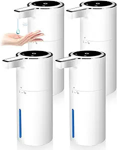 4 Pack Touchless Automatic Liquid Soap Dispenser, 13.5oz Smart Sensor Hand Wash Dispenser, USB Rechargeable & Adjustable for Bathroom Kitchen Sink, White
