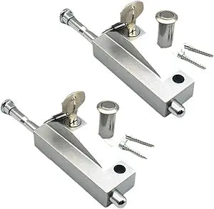 High - Quality Alloy/Stainless Steel Patio Door Lock Keyed with Bolt Lock - Easy Installation,Sliding Door Lock for Window Glass Patio Doors Auxiliary Security Lock,2sets(Silver)
