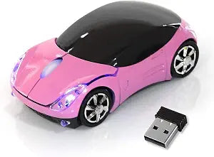 HuGuWdy Pink Wireless Car Mouse - 2.4G Wireless with USB Receiver, Optical Mouse for PC, Laptop, Tablet - Win XP/Vista/7/ME/2000/Mac OS Pink Mouse for Her for Christmas