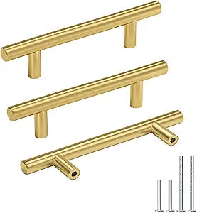 Goldenwarm 50 Pack 3-1/4 Inch Cabinet Handles - Brushed Brass Drawer Pulls - Kitchen & Bathroom Cabinet Handles Gold Decorative Dresser Hardware