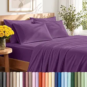 Bare Home Sheet Set 1800 Ultra-Soft with 2 Pillowcases (Twin, Plum)