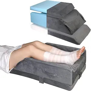 3-Height Adjustable Wide Leg Elevation Pillows for After Surgery or Sleeping, Memory Foam Support for Both Legs, Knee & Ankle Wedge for Swelling & Circulation, Removable Washable Velvet Cover