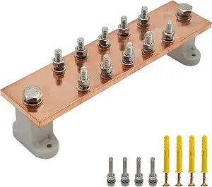 Ground Bar Kit,7.88 Multipurpose Electrical Grounding Bus Bar with 1/4 Terminal Positions,Aluminum Ground Bus Bar Great for Electrical Connections (7.88"x1.96"x .236" - 10 Positions)