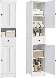 Tall Bathroom Cabinet,Storage Cabinet with 5 Shelves & 1 Drawer, with Ajustable Shelve, for Bathroom, Kitchen, Entryway, Living Room(White)