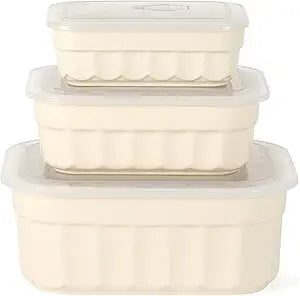 Martha Stewart Broadbrook 6 Piece Stoneware Meal Prep Container Set with Lids, Rectangular Food Storage & Bakewar |Oven, Refridgerator, Microwave, Dishwasher Safe