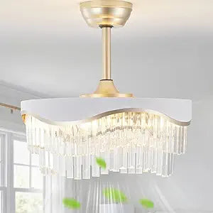 20" Gold Crystal Fandelier Ceiling Fan with Light, Mid Century Caged Chandelier Ceiling Fans with Lights Remote Control, 6 Speeds for Bedroom, Living Room