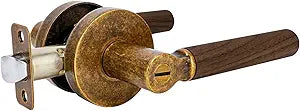 Walnut Wood Privacy Door Lever - Reversible Keyless Locksets Door Handles for Interior Bedrooms&Bathrooms Room Door Lock Zinc Alloy Base (1 Pack, Aged Brass, Privacy)