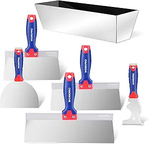 WORKPRO Drywall Tools, Stainless Steel Taping Knife 8 in 1 Painting Scraper with Mud Pan, Spackle Knife Set for Drywall Repairing, Paint Scraping and Wallpaper Removing