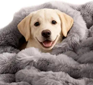SOMAHE Dog Blanket, Reversible Sherpa & Bubble Fleece Pet Throw, Ultra-Soft Plush for Medium Dogs, Machine Washable, Anti-Static, Warm & Cozy, 39"31" Inch Gray