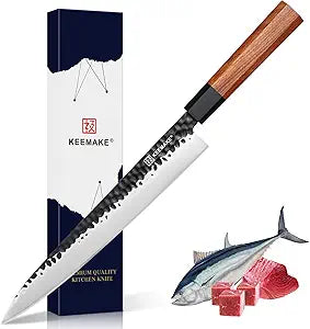 KEEMMAKE Sushi Knife Japanese Sashimi Knives 10 Inch, 440C Stainless Steel Yanagiba Knife, Kitchen Chef Knives with G10 Rosewood Handle for Cutting Sushi & Sashimi, Fish Filleting, Gift Box Included