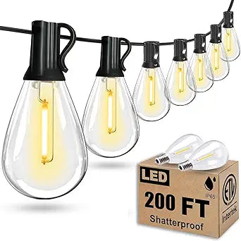 REEMEER 200FT Outdoor String Lights, Ultra Long Waterproof 60+2 Shatterproof Bulbs Led Outside Patio Lights for Porch Deck Garden Backyard Balcony Wedding Party Decor
