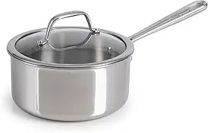 T-Fal Pro Tri-Ply Stainless Steel Sauce Pan with Lid, 2 Quart Saucepan with Lid, Induction Pot, Oven Safe 500F, Lid-350F, Fast & Even Heat, Professional Quality & Durability, Silver