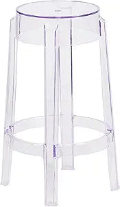Flash Furniture Laney 25.75" Indoor/Outdoor Counter Height Transparent Dining Stool with Foot Ring, Stackable Ghost Counter Height Stool, Transparent
