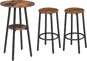 HOOBRO Bar Stools and Round Bar Table Bundle, Kitchen Round Height Stools with Footrest, Cocktail Table with Top Particleboard, for Dining Room, Kitchen,BF55BT01-BF03BY01