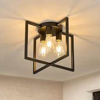 WOKNOS 3-Light Industrial Ceiling Light, Black Ceiling Light Fixture, E26