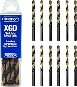 Champion Cutting Tool Heavy Duty BlackGold Jobber Drill Bits, 135 Degree Split Point: XGO-1/2 (6 pieces per pack)-MADE IN USA