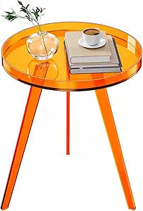 Clear Acrylic Side Table, Round End Table Bedside Table for Living Room Bedroom (Orange)
