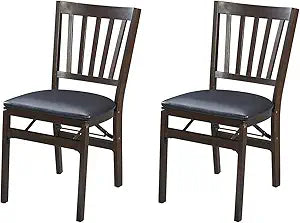 Stakmore Premium Solid Wood Dining Table Compact Folding Chair Set with Fabric Padded Upholstered Seat, Espresso/Black (Set of 2)