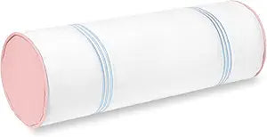 Hofdeco Premium Coastal Grandmillennial Patio Indoor Outdoor Bolster Pillow Cover Only, 6"x20" Water Repellent for Backyard, Couch, Poolside, Baby Blue Pink Embroidered Stripes
