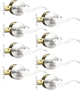 GOBEKOR Door Handle Brushed Nickel Interior Door Lock Passage Door Handles Interior Silver Closet Door Knob Interior Lever Door Handles Nickel Door Levers, 8 Pack