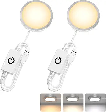 2 Pack Puck Lights 5V Single USB Powered,3 Color Temperature Adjustable & Dimmable Under Cabinet Light,3D Printer LED Lamp Kit for Cabinet,Wardrobe,Showcase