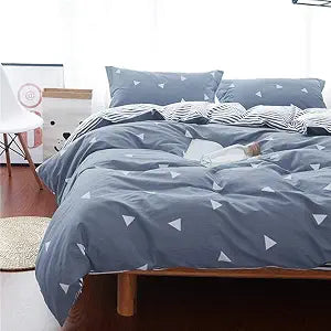 3 Pieces Duvet Cover Set Blue Gray with White Triangles - Ultra Soft and Easy Care Design Summer Bedding Duvet Cover King Size 102x90+ 2 Pillow Shams- 800 TC with Zipper Closure 4 Corner Ties