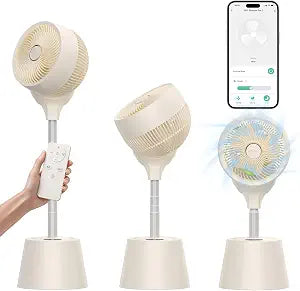 Rechargeable Smart Pedestal Fan, 20dB Quiet 360 Oscillating Fan | DC Motor Wi-Fi App & Remote Control, 6 Speeds, 8-12Hrs Built-in Battery, Height Adjustable fan for Bedroom Patio Travel