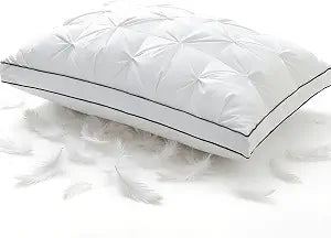 Premium Hybrid Goose Feather Down Pillows King Size with 100% Organic Cotton Cover, Hotel Collection Bed Pillows for Sleeping, White Fluffy Soft Gusseted Pillows (18"x34"+2" Gusset, Pack of 1)