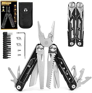 Multitool with Pocket Knife, 28-in-1 Stainless Steel Needle Nose Pliers with Screwdrivers, Self-locking Multi tool EDC Gear with Sheath, Ideal for Survival, Outdoor, Camping