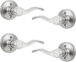 Probrico Dummy Door Handles Two Pairs, Brushed Nickel Interior Dummy Door Lever for Hallway Closet, No-Turning Reversible Door Lever Wave Style