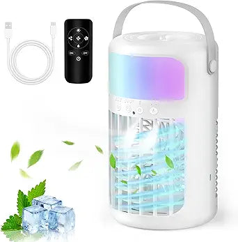 Portable Air Conditioners, Powerful Evaporative Air Cooler, 4-in-1 Personal AC Fan with Humidifier, 1500ML Tank, 3 Speeds & 2 Mist Modes, Remote, USB-C Cooling for Bedroom Office Camping