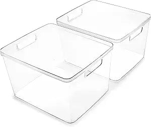 BINO | Plastic Bins, Large - 2 Pack | THE LUCID COLLECTION | Multi-Use| Built-In Handles | BPA-Free | Clear Storage Containers | Fridge Organizer | Pantry & Home Organization