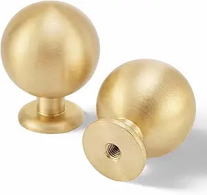 QOGRISUN 15-Pack Solid Brass Cabinet Knobs, Round Ball Gold Knobs for Dresser Drawer, 1.1-Inch Diameter, Sphere Cabinet Pulls, Brushed Brass Finish