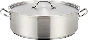 Winco Commercial-Grade Stainless Steel Brazier with Lid, 30 Quart