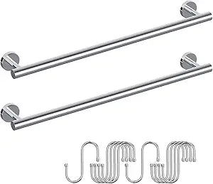 2 Pieces Polished Chrome Towel Racks for Bathroom, with 10 PCS Hooks, 24'' SUS304 Stainless Steel Towel Bar for Bathroom Wall Mounted, Double Towel Racks for Bath,Kitchen, Laundry Room