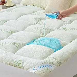 BDEUS Queen Mattress Topper Viscose Derived from Bamboo, 100% Waterproof Pillow Top Mattress Pad for Back Pain Relief, Naturally Cooling for Hot Sleepers, Green