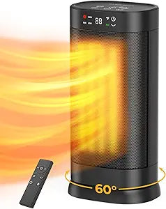 Space Heaters for Indoor Use, 1500W Fast Heating Oscillating Portable Electric PTC Ceramic Heater with Thermostat, 4 Modes, Overheat Protection, 1-24h Timer, Remote for Bedroom Office