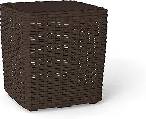 14 Gallon Outdoor Storage Box, Faux Rattan Deck Box with Removable Lid & Lockable Feature, All-Weather Waterproof Storage Bench for Poolside, Garden Tools Delivery Packages, Brown