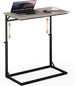 Vagusicc C Shaped End Table, 33.5"Tall Side Table for Couch, C-Table Sofa Table Adjustable Height Side Table, Large Surface Slide Under Couch Table, Coffee Table TV Tray for Living Room, Bedroom, Grey